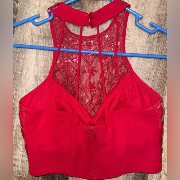 B Darlin Bold 2 Piece Red Embellished Dress Prom or Cocktail Dress - Picture 5 of 10